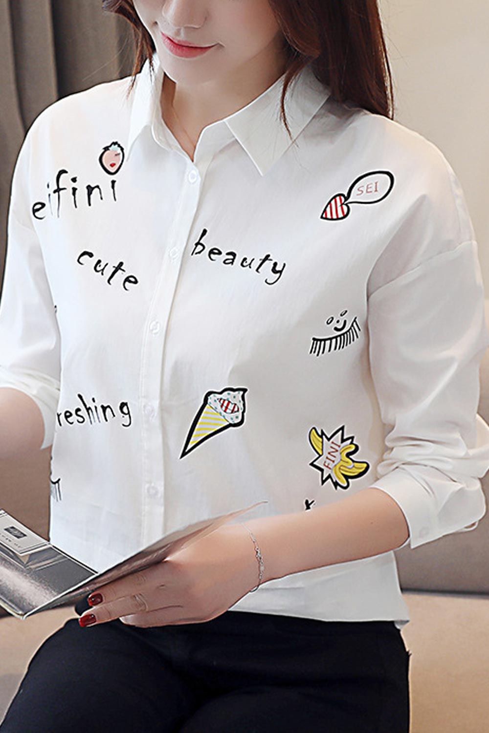 Women Collar Neck Printed Elegant Shirt
