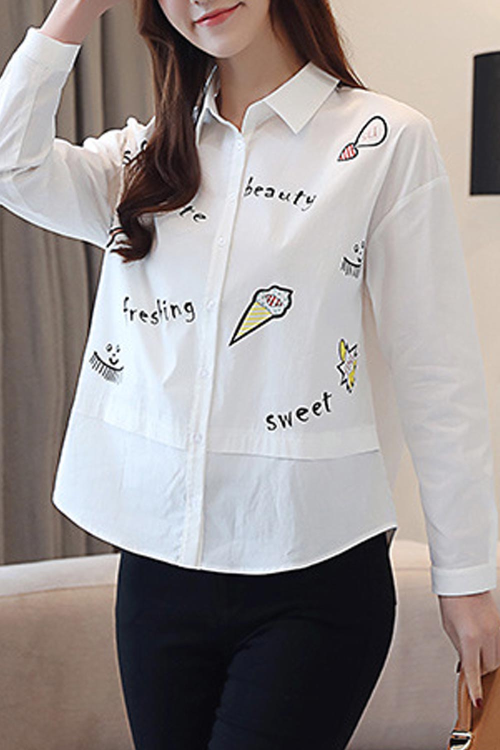 Women Collar Neck Printed Elegant Shirt