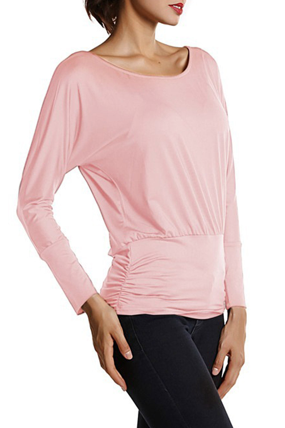 Women Round Neck Solid Colored Casual Top