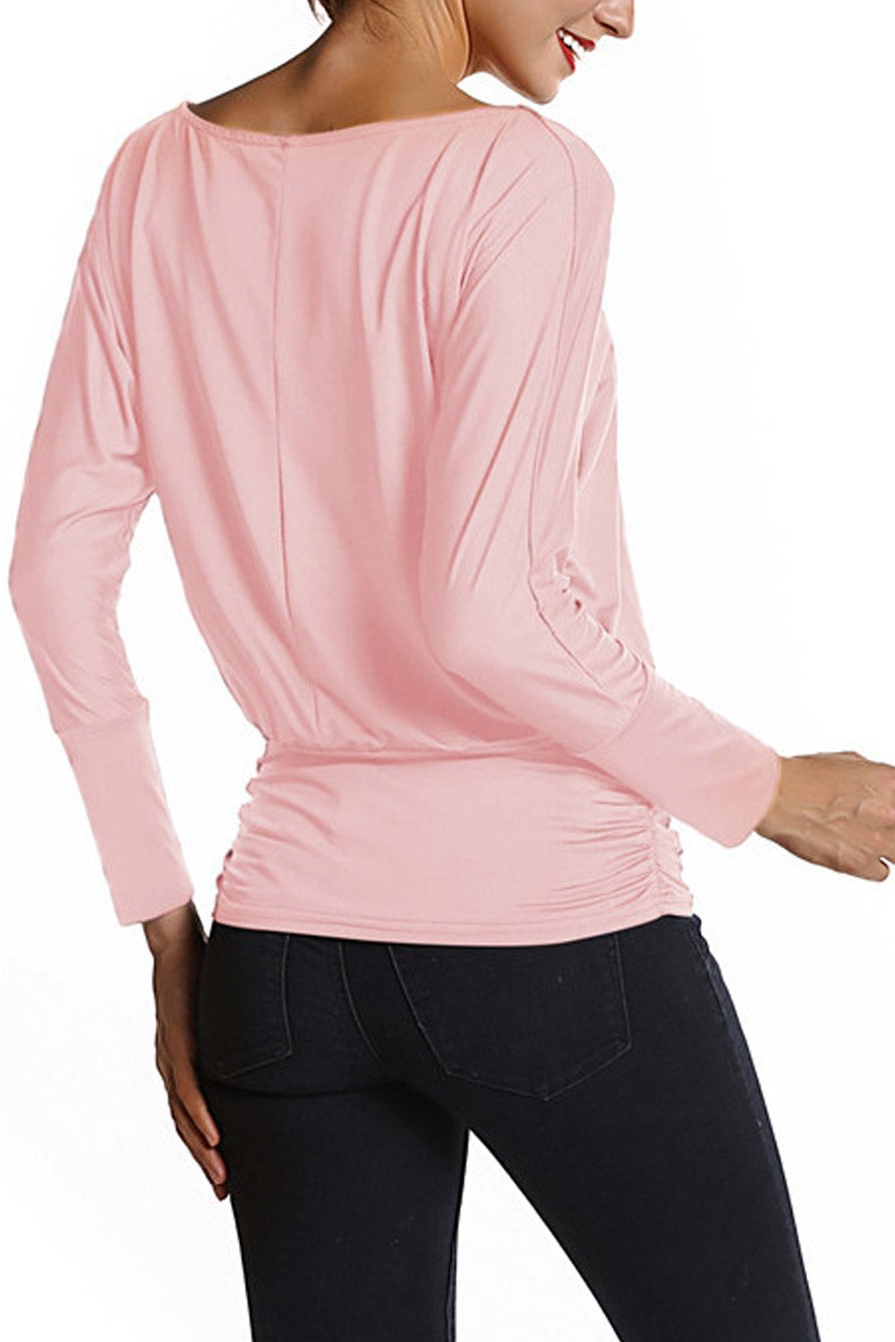 Women Round Neck Solid Colored Casual Top