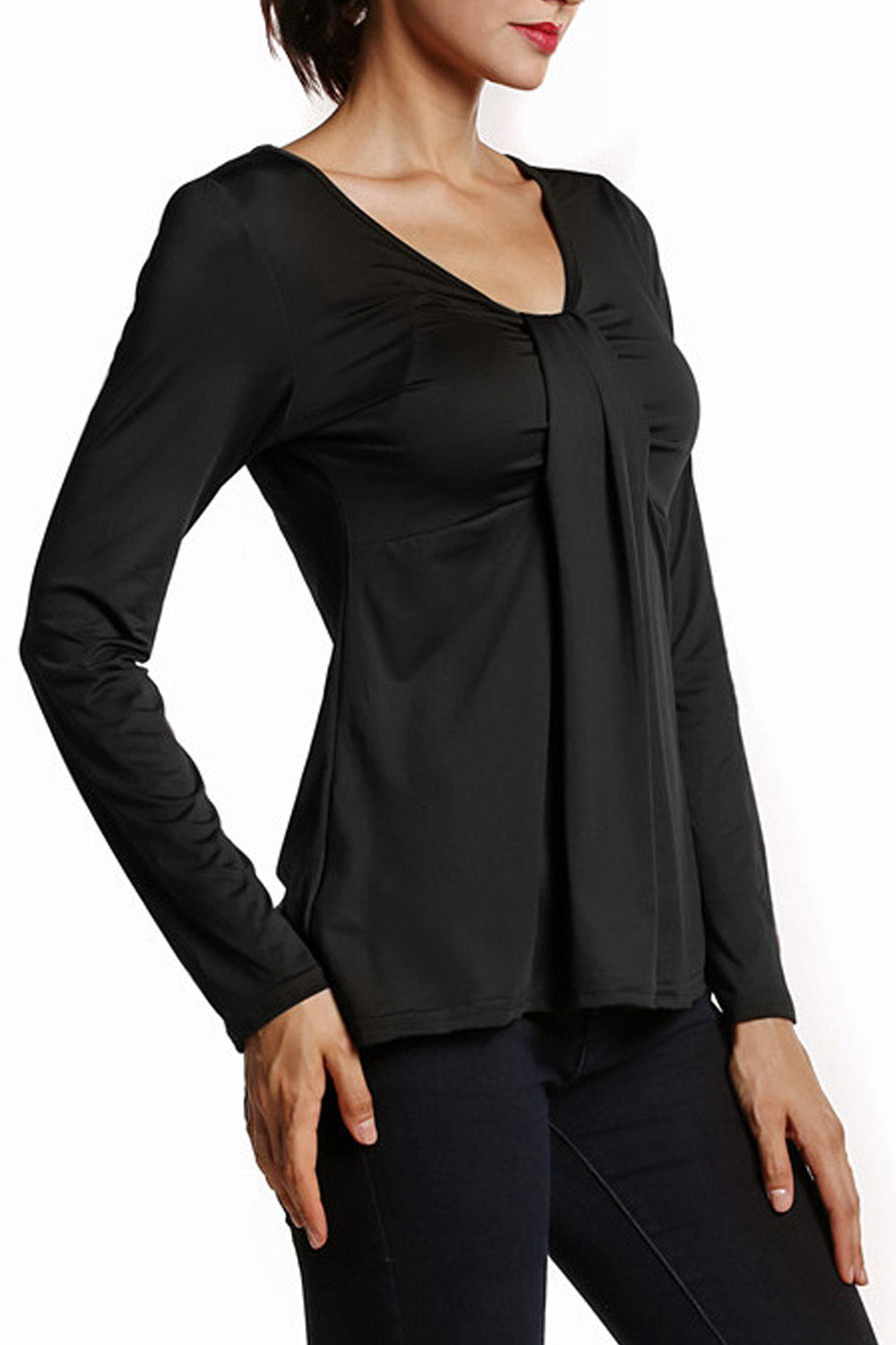 Women V-Neck Slim Long Sleeved Top