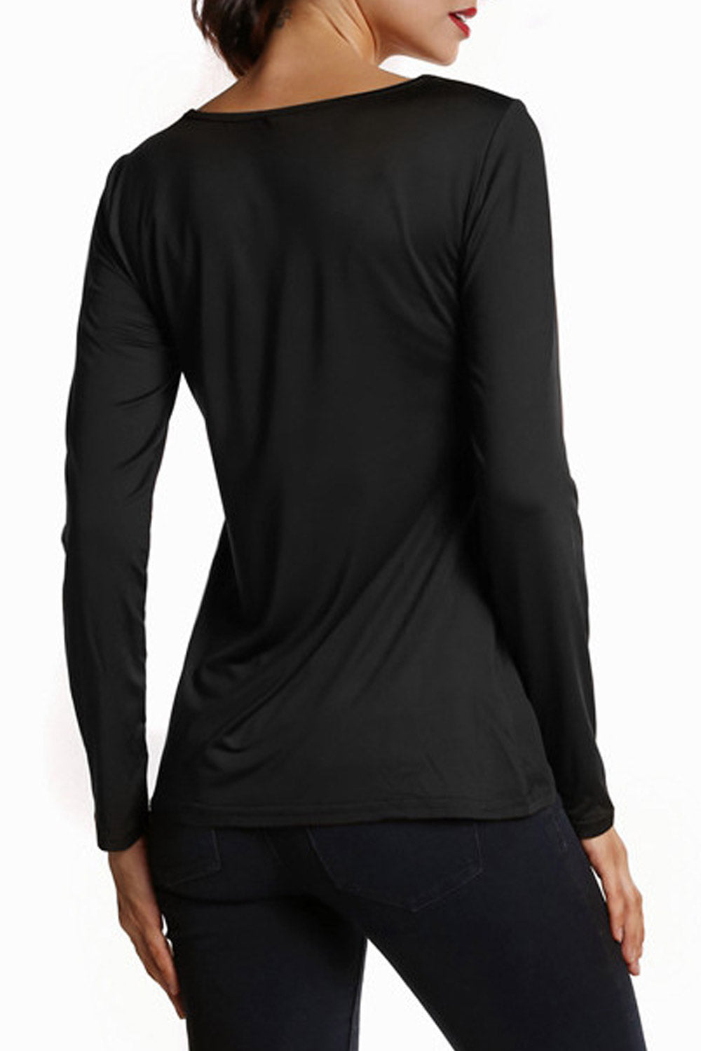 Women V-Neck Slim Long Sleeved Top