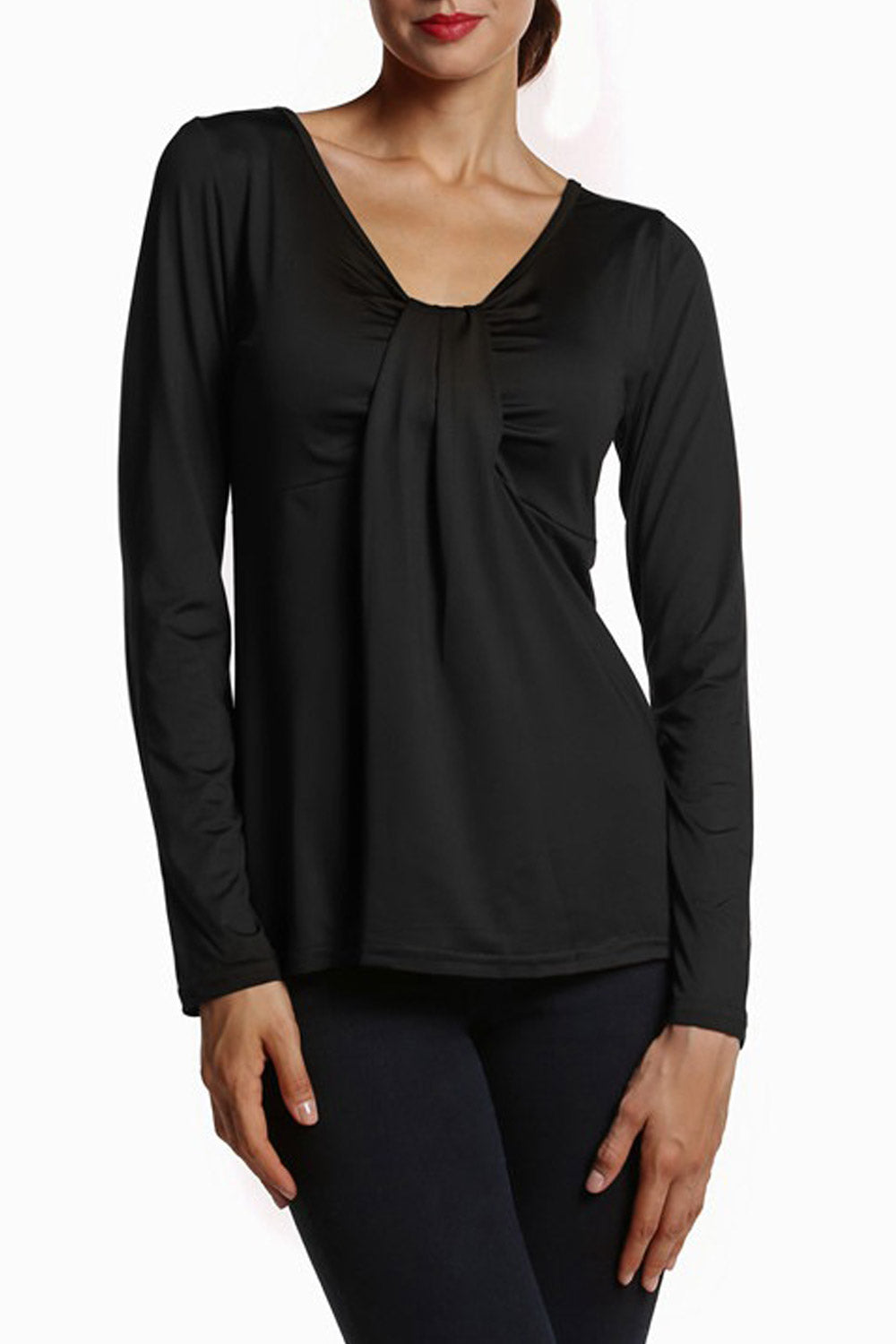 Women V-Neck Slim Long Sleeved Top