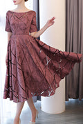 Women Boat Neck Short Sleeved Flare Dress