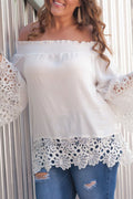 Women Elasticated Shoulder Chiffon Lace Shirt