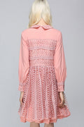 Women Long Sleeve Zipper Back Embroidered Dress