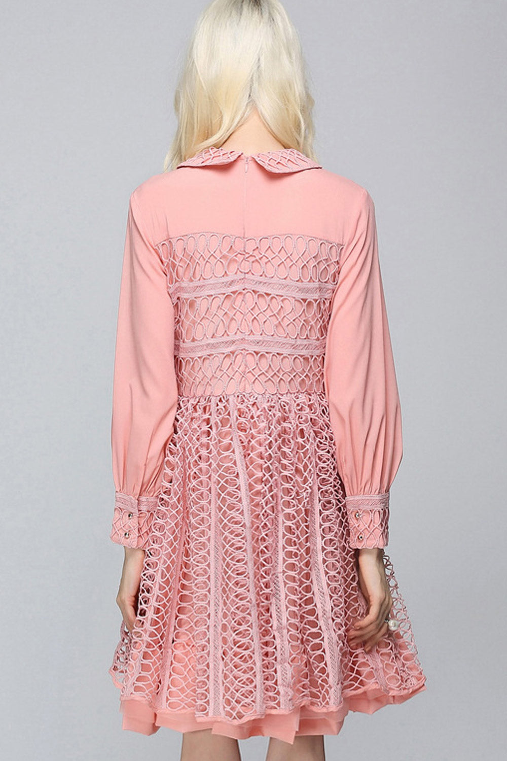 Women Long Sleeve Zipper Back Embroidered Dress