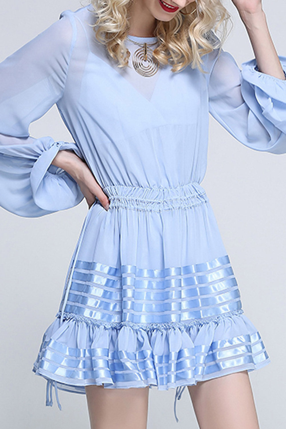 Women Sheered Long Sleeved Chiffon Dress