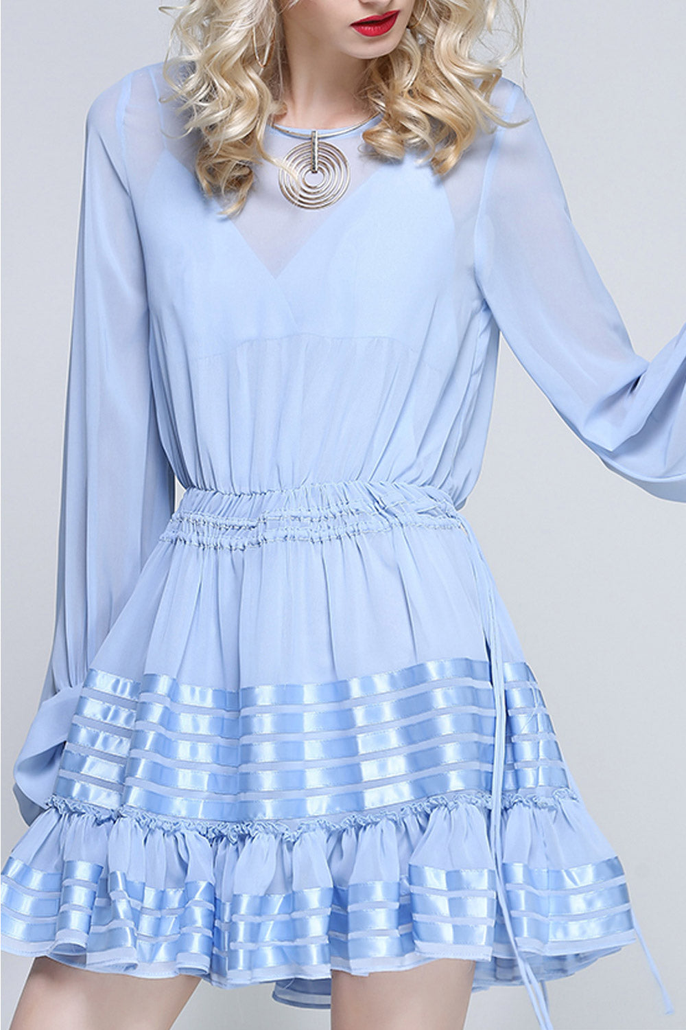 Women Sheered Long Sleeved Chiffon Dress