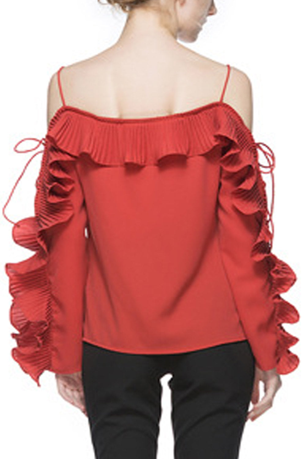 Women Ruffled Thin Straps Ruffled Top