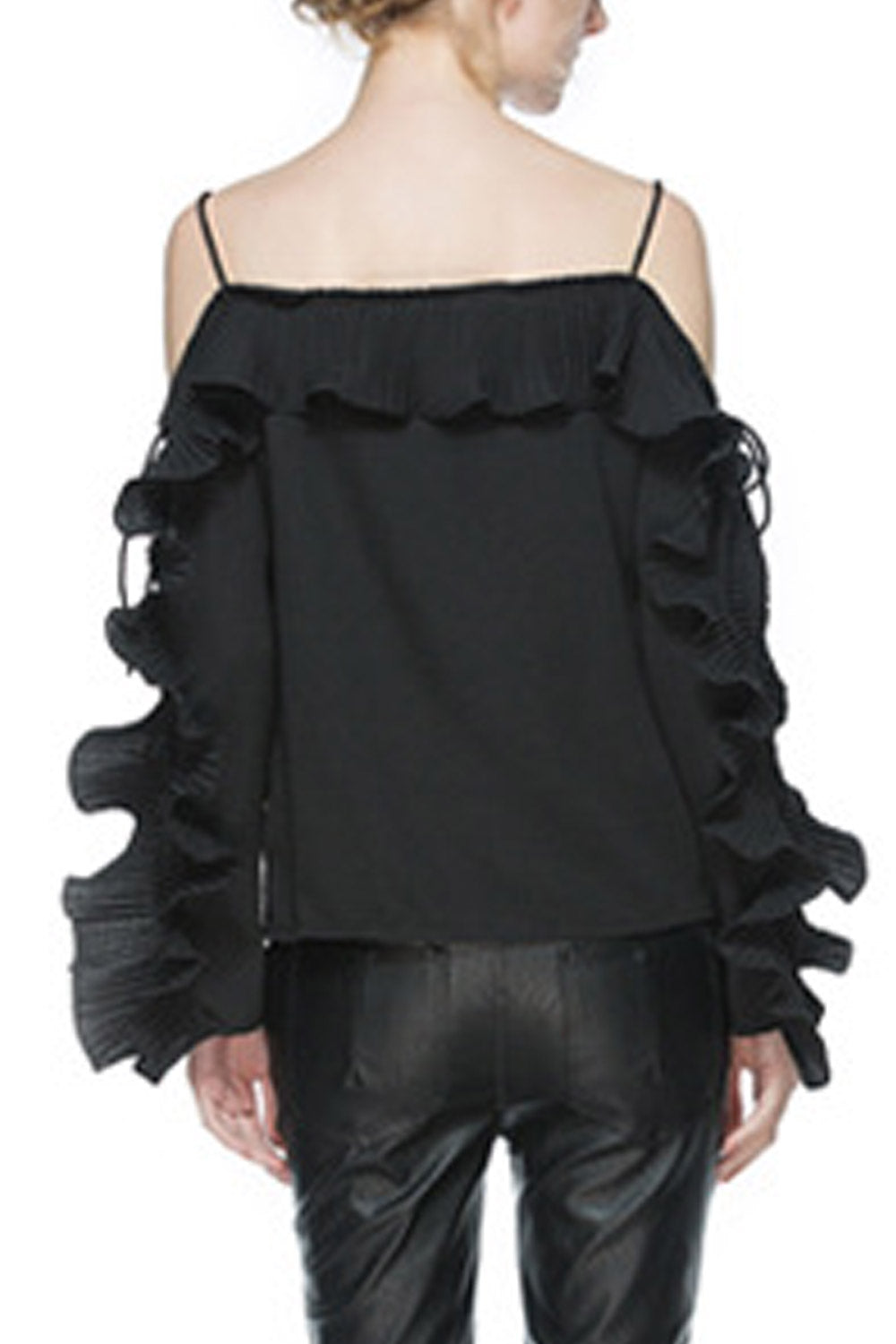 Women Ruffled Thin Straps Ruffled Top