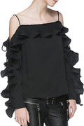 Women Ruffled Thin Straps Ruffled Top