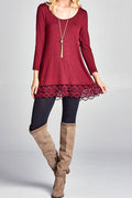 Women Long Sleeve Loose Hem Lace Top