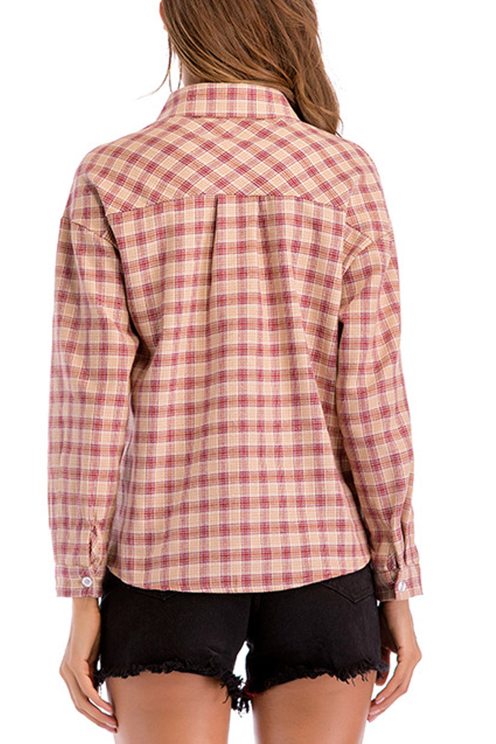 Women Plaid Collar Neck Casual Shirt
