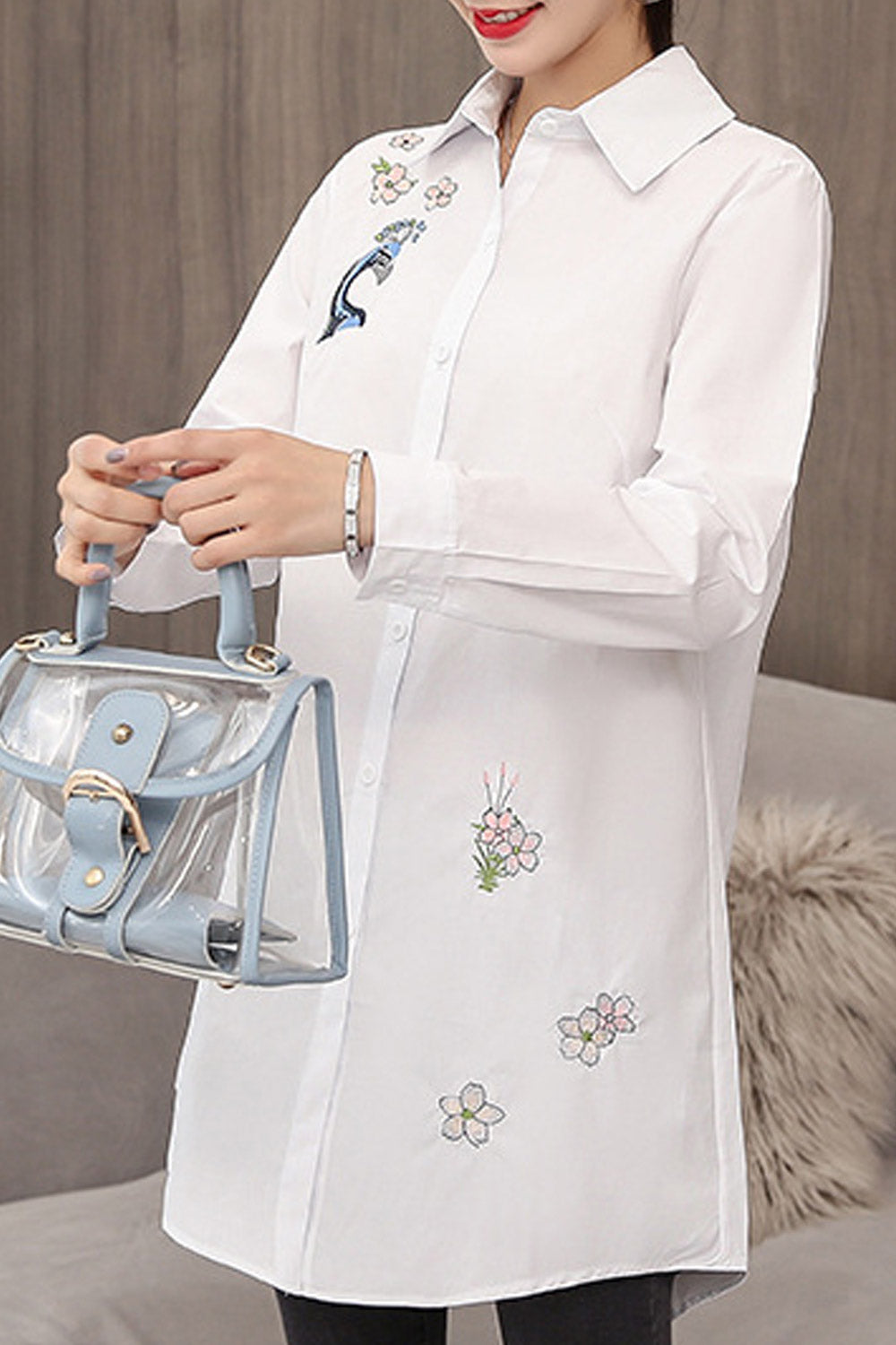 Women Collar Neck Embroidered Casual Shirt