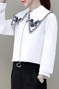 Women Loose Collar Neck Button Down Shirt