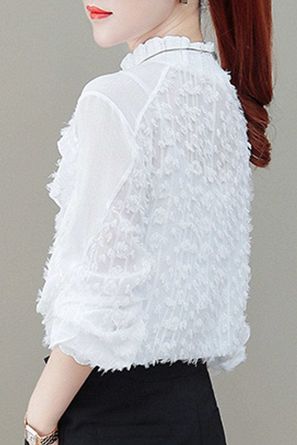 Women Lace High Neck Mesh Shirt