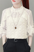 Women Lace High Neck Mesh Shirt