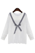 Women Stylish Bow Tie Round Neck Top