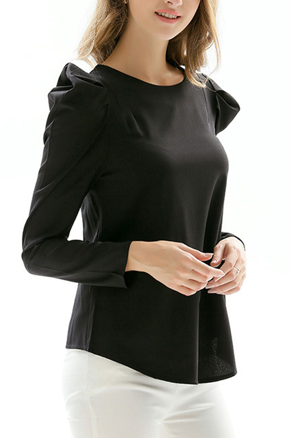 Women High Neck Puff Sleeved Shirt