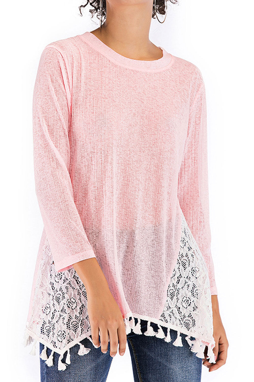 Women Lace Round Neck Loose Stylish Top