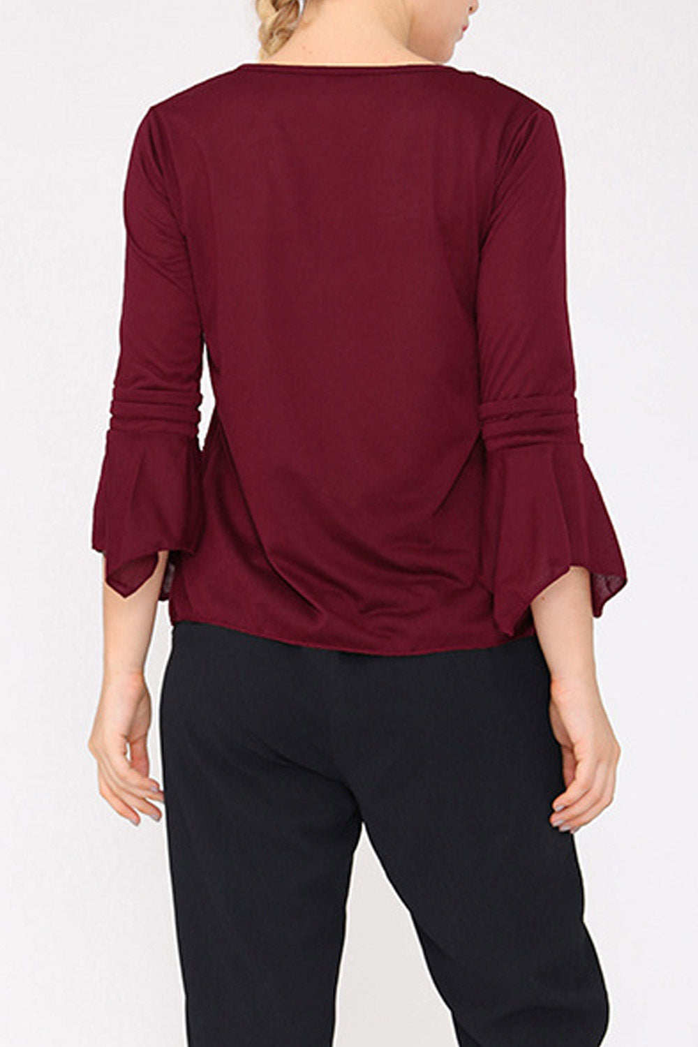 Women Long Sleeved Solid Pleated Top