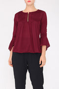 Women Long Sleeved Solid Pleated Top