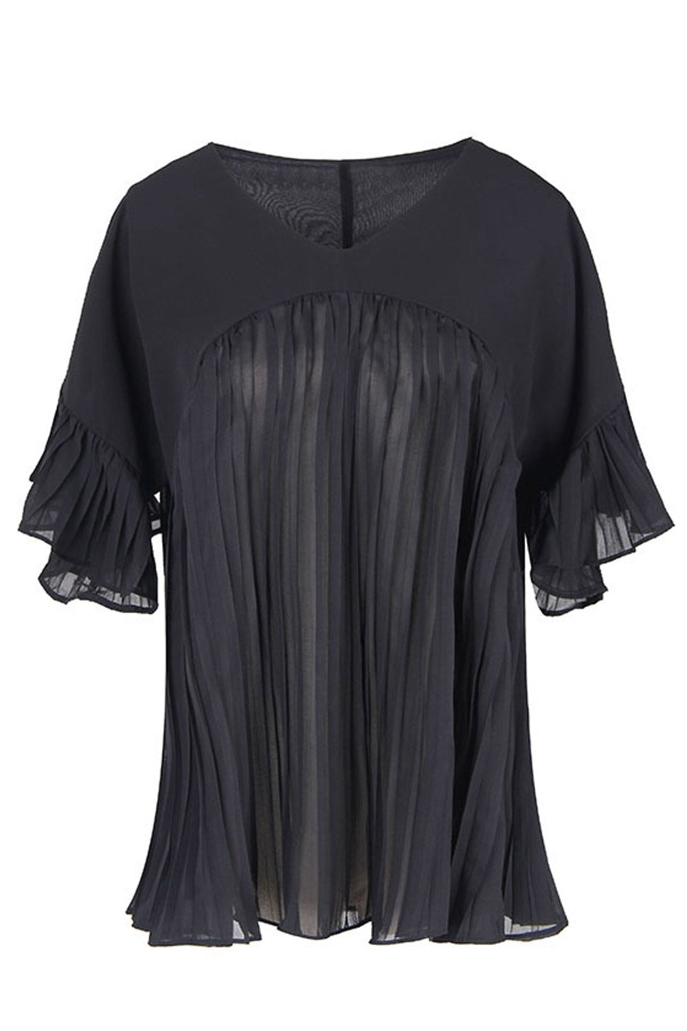 Women Decent V-Neck Pleated Top