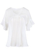 Women Decent V-Neck Pleated Top