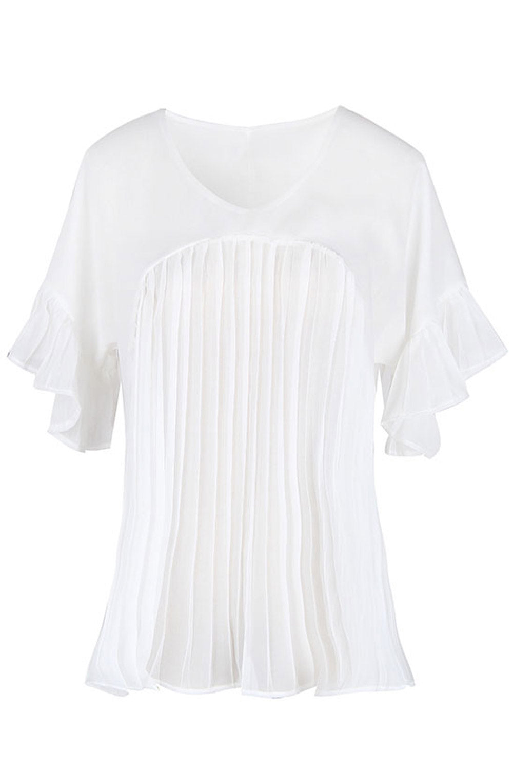 Women Decent V-Neck Pleated Top