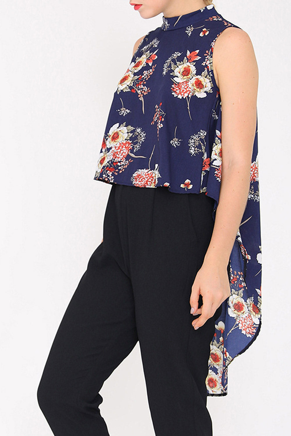 Women Floral Printed High Neck Chiffon Top