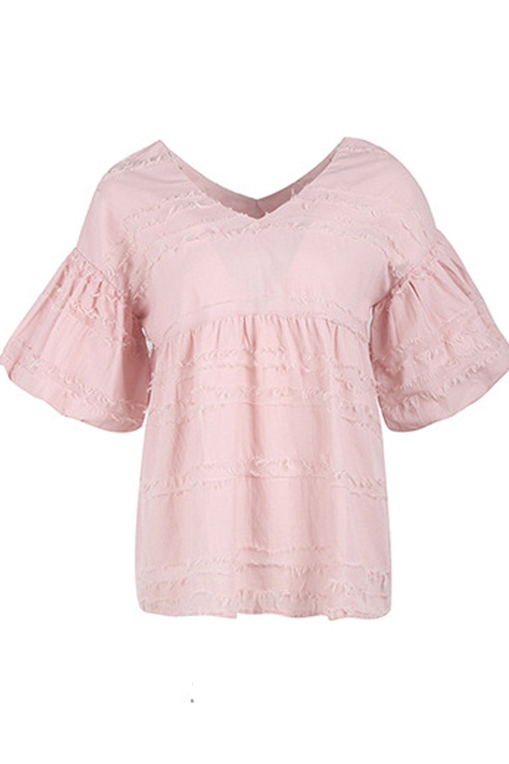 Women V-Neck Bell Sleeve Casual Top