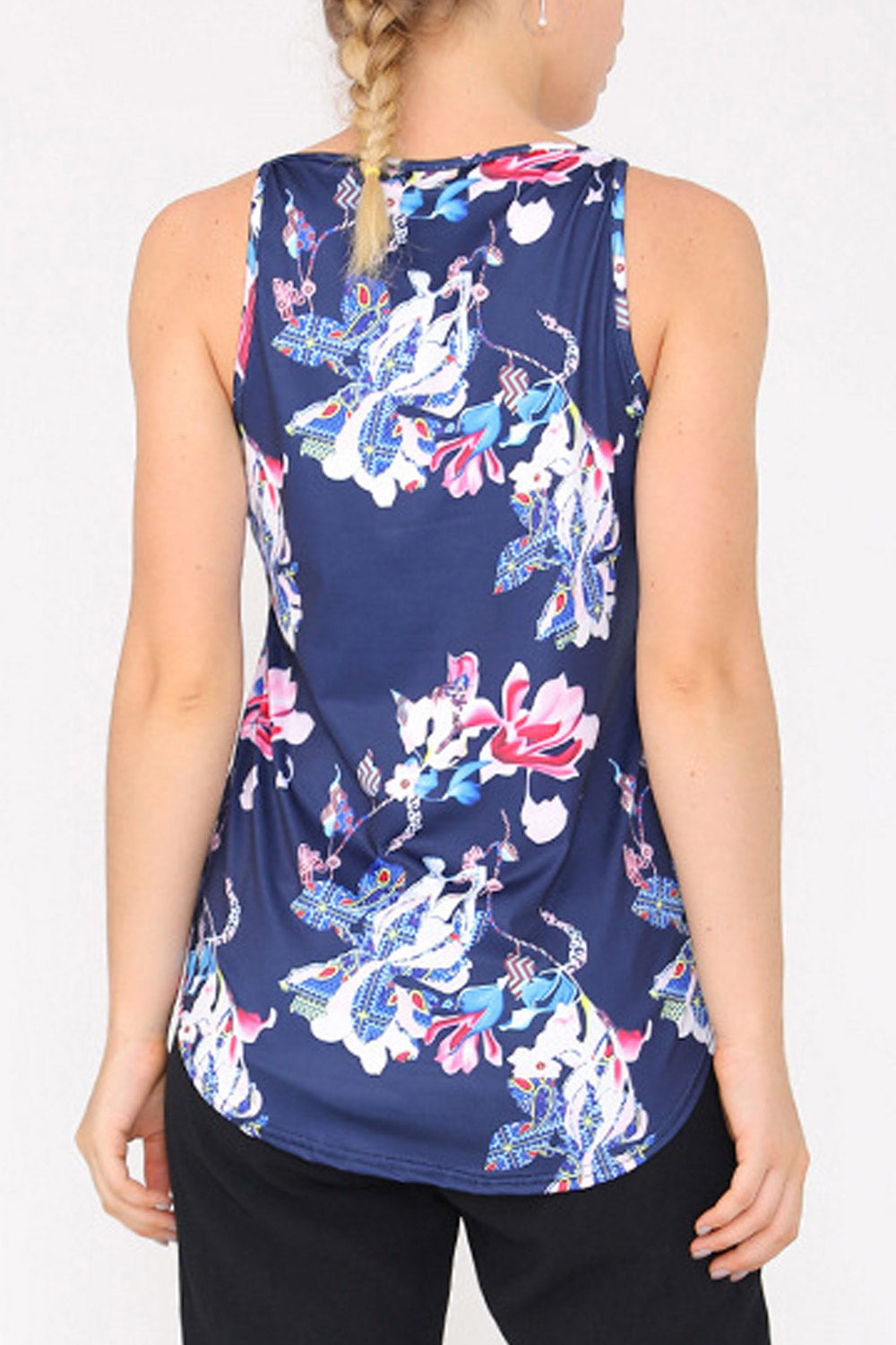 Women Back Keyhole Printed Casual Top