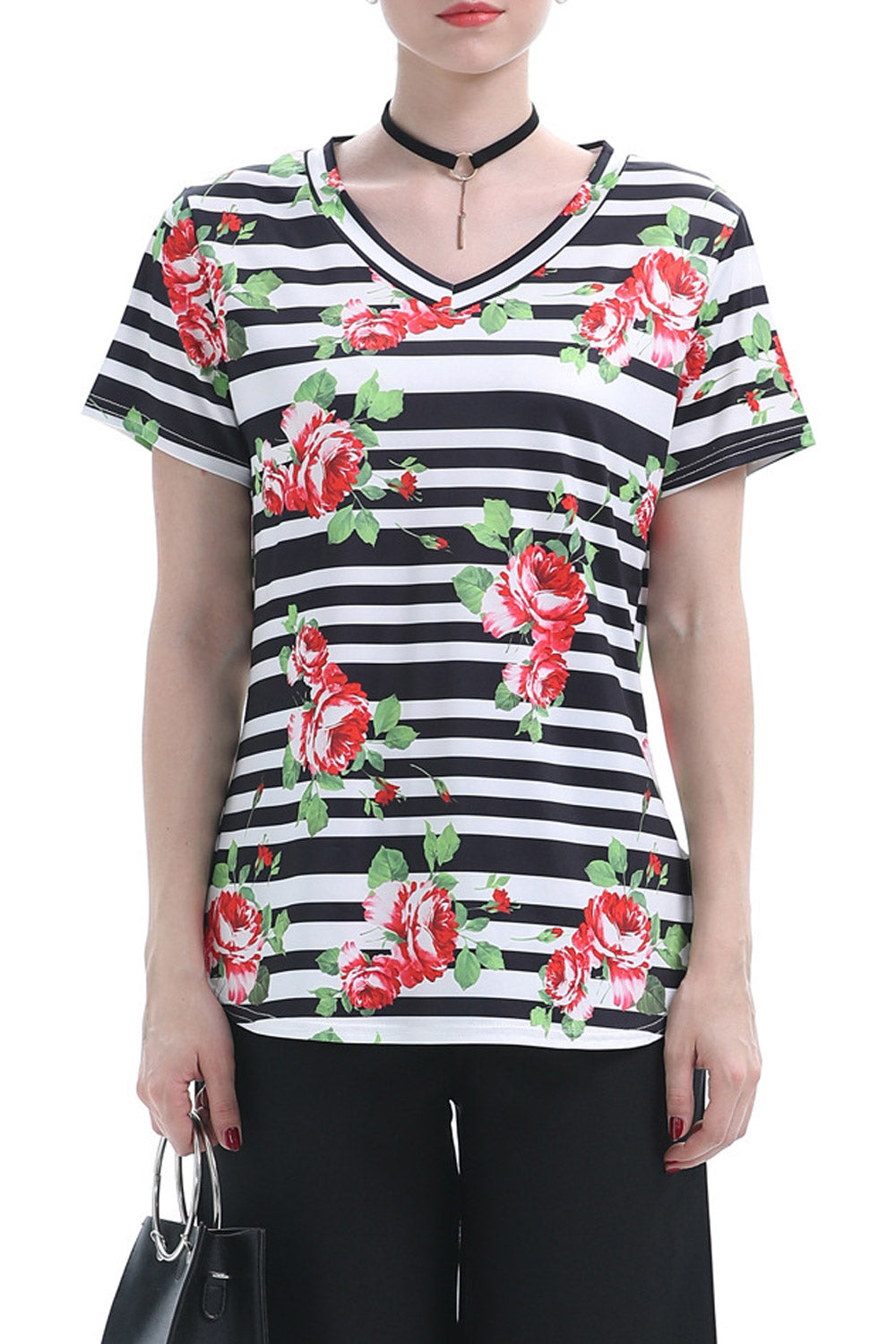 Women V-Neck Flexible Floral Printed Top