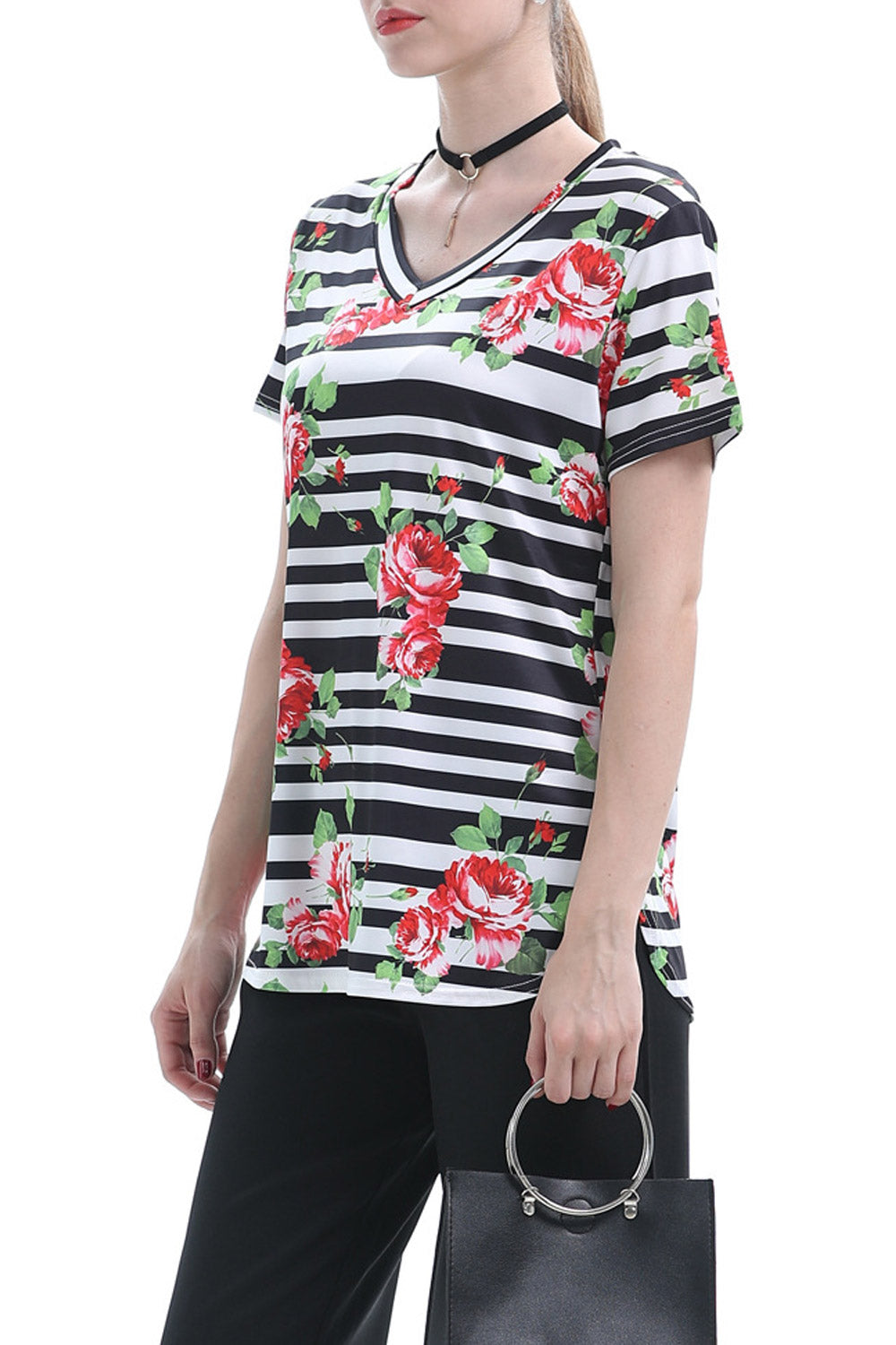Women V-Neck Flexible Floral Printed Top
