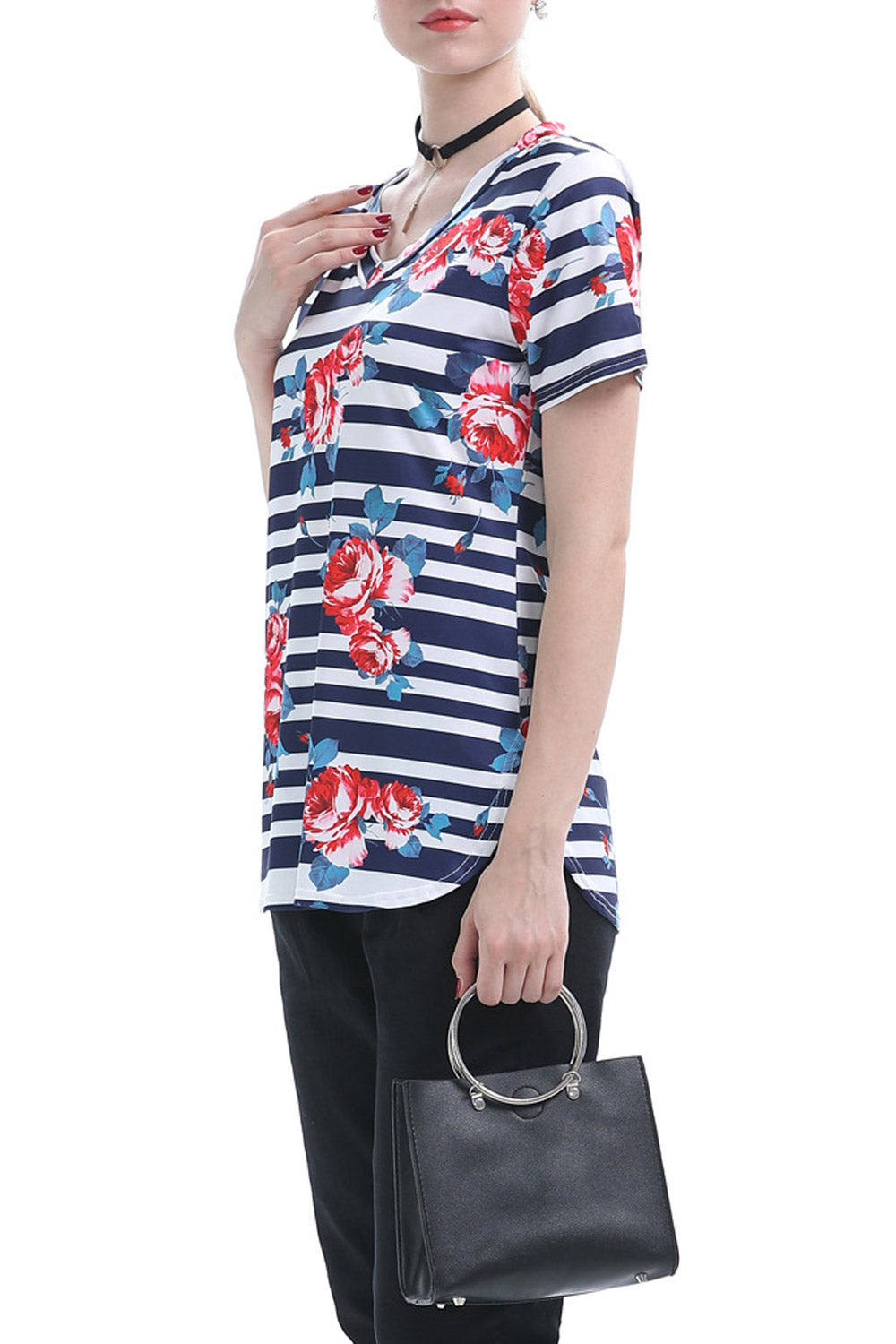 Women V-Neck Flexible Floral Printed Top