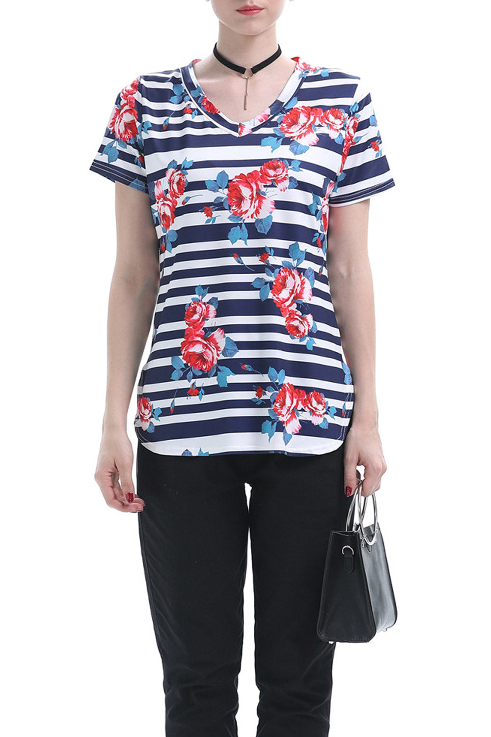 Women V-Neck Flexible Floral Printed Top