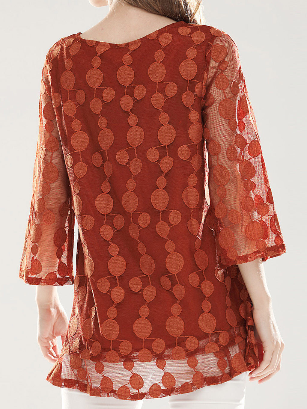 Women Dotted Lace Round Neck Shirt