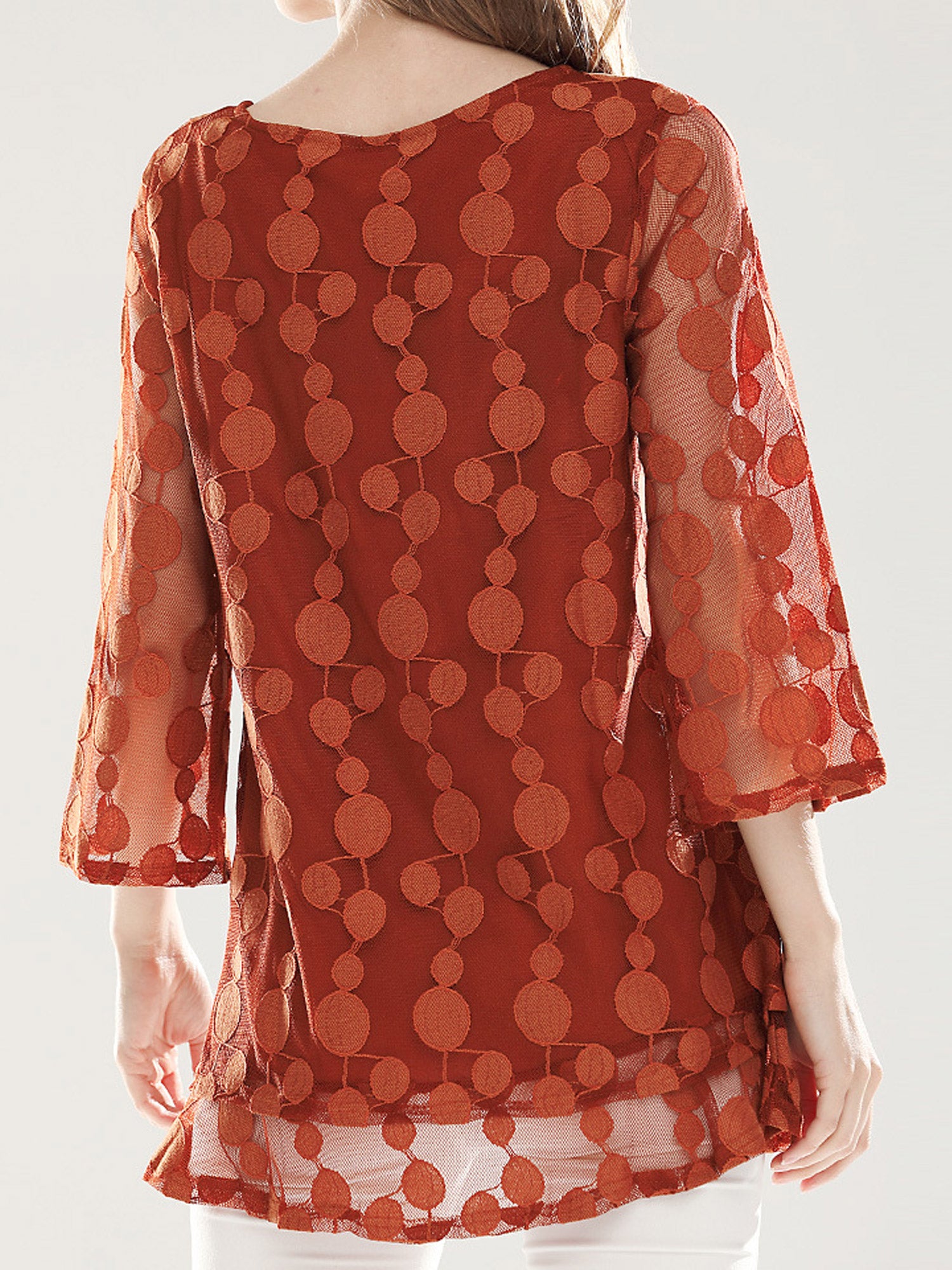 Women Dotted Lace Round Neck Shirt