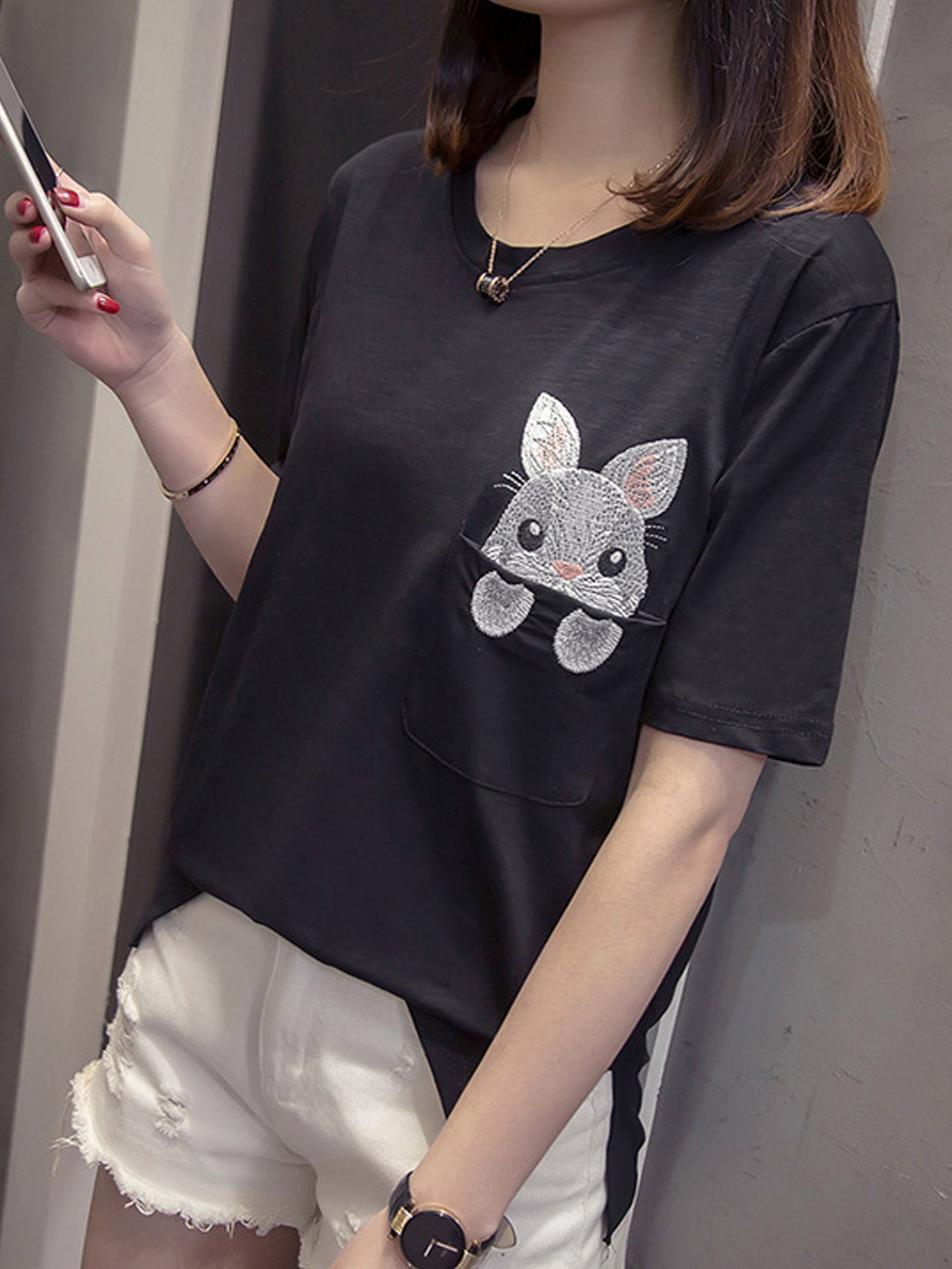 Women Embroidered Round Neck Elegant Top