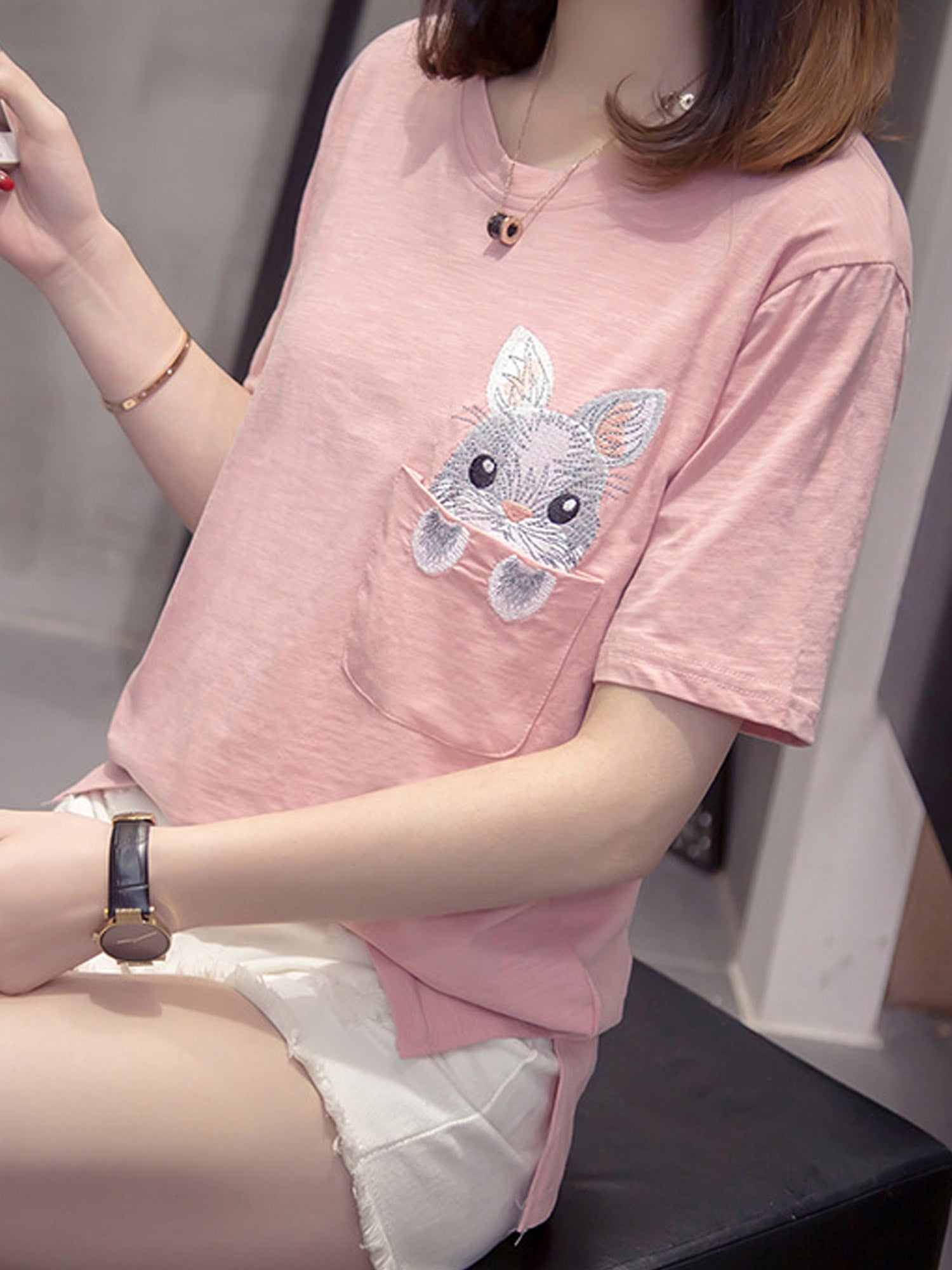 Women Embroidered Round Neck Elegant Top