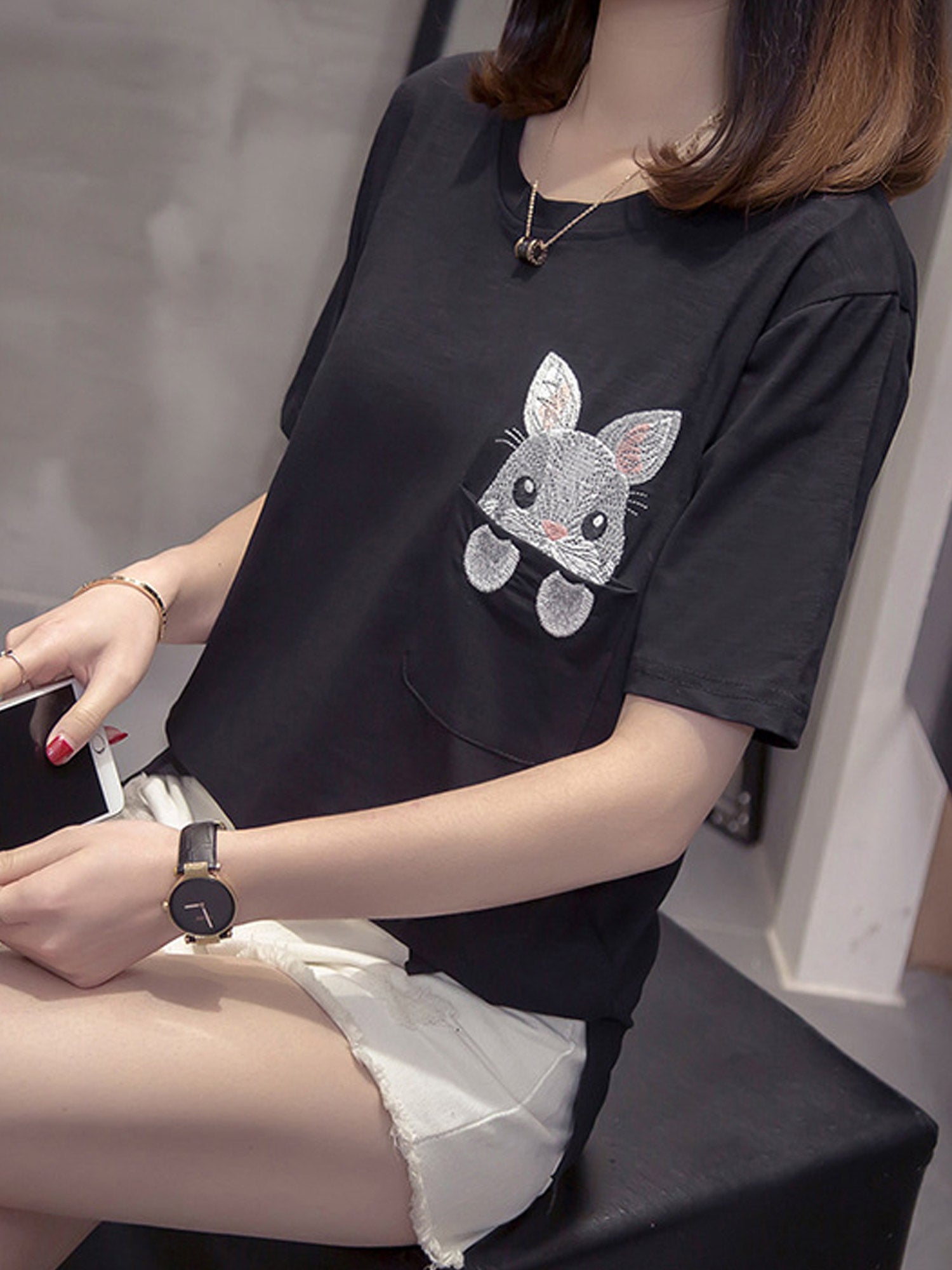 Women Embroidered Round Neck Elegant Top