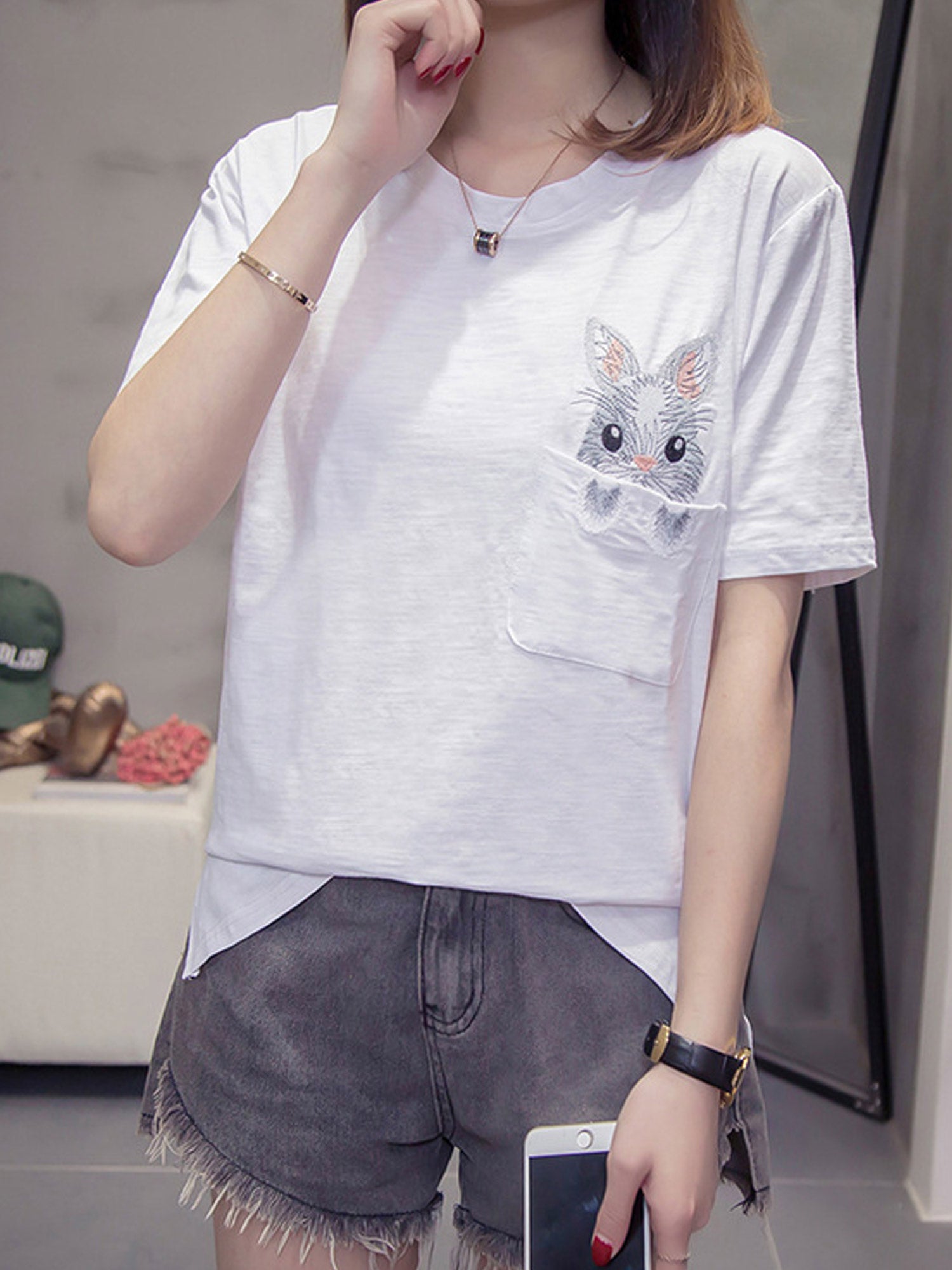 Women Embroidered Round Neck Elegant Top