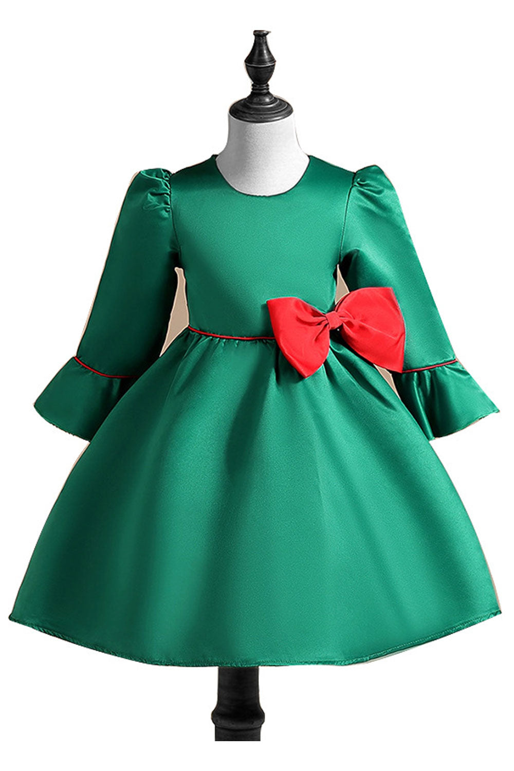 Kids Girls Waist Bow Trumpet Sleeve Cute Dress