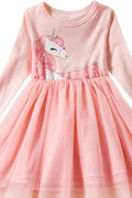Kids Baby Girls Round Neck Unicorn Print Dress