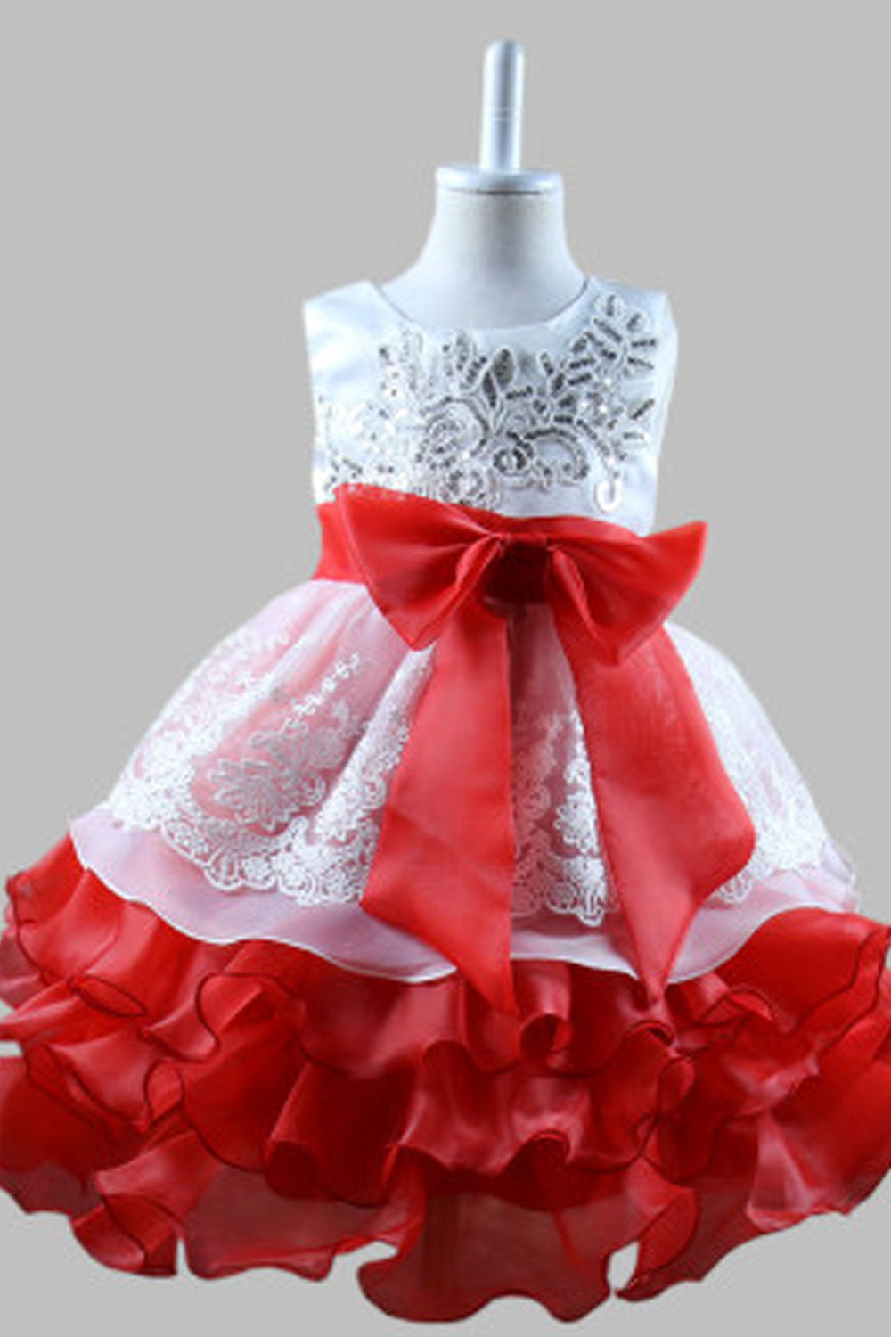 Kids Baby Girls Waist Bow Embroided Party Dress
