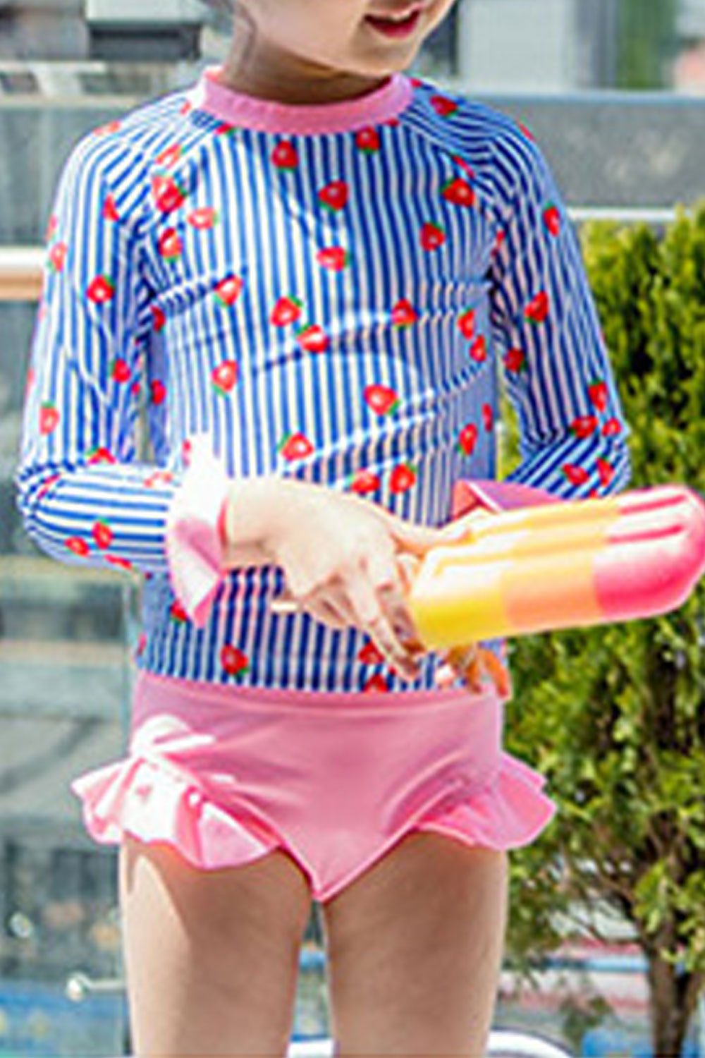 Kids Girls Long Sleeve Striped Swimsuit Set