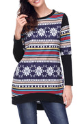 Women Round Neck Snowflake Printed Straight Top