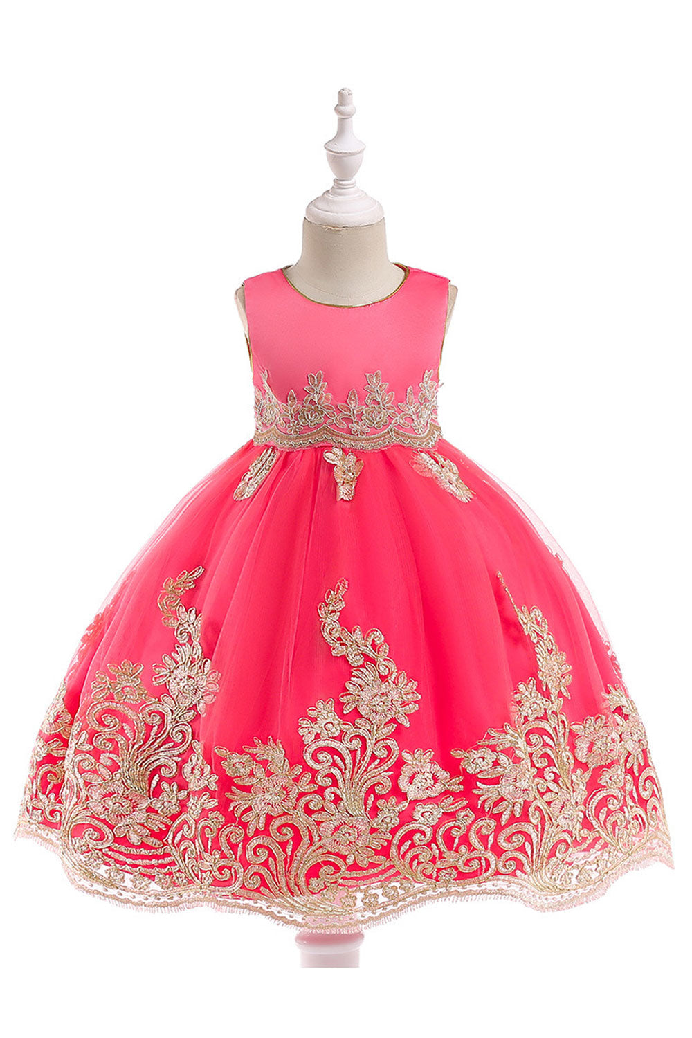 Kids Girls Embroided Round Neck Wedding Dress