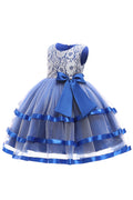 Kids Baby Girls Round Neck Lace Ribbon Bow Dress